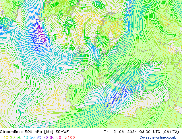 ветер 500 гПа ECMWF чт 13.06.2024 06 UTC