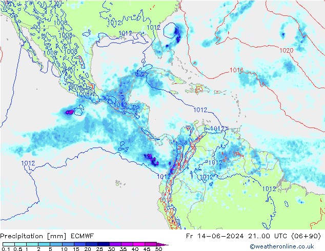 Srážky ECMWF Pá 14.06.2024 00 UTC