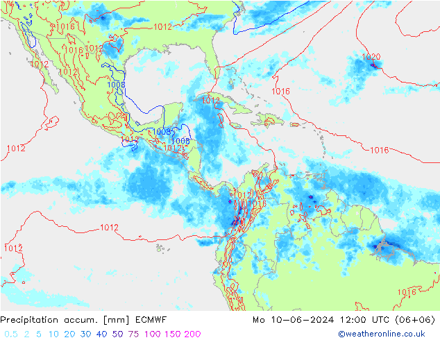 Totale neerslag ECMWF ma 10.06.2024 12 UTC