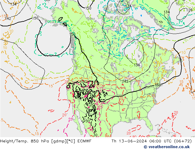 Z500/Rain (+SLP)/Z850 ECMWF gio 13.06.2024 06 UTC