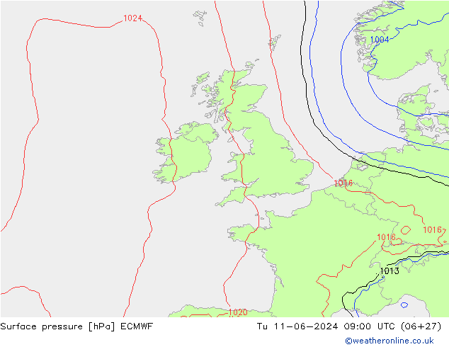 Luchtdruk (Grond) ECMWF di 11.06.2024 09 UTC