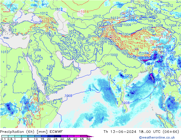 Z500/Rain (+SLP)/Z850 ECMWF gio 13.06.2024 00 UTC