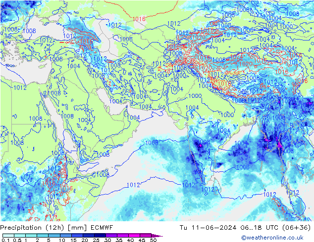 Yağış (12h) ECMWF Sa 11.06.2024 18 UTC