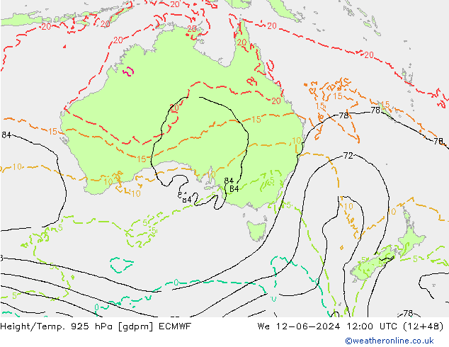Yükseklik/Sıc. 925 hPa ECMWF Çar 12.06.2024 12 UTC