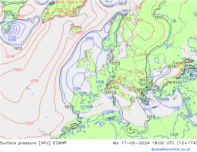 pressão do solo ECMWF Seg 17.06.2024 18 UTC