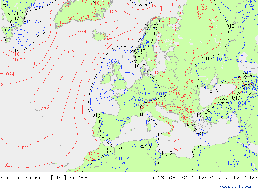 Bodendruck ECMWF Di 18.06.2024 12 UTC