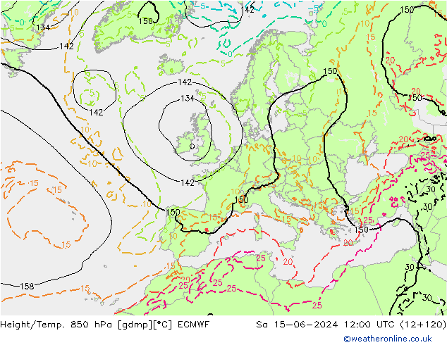 Height/Temp. 850 hPa ECMWF Sa 15.06.2024 12 UTC