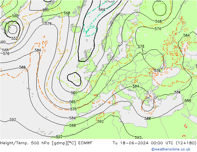 Hoogte/Temp. 500 hPa ECMWF di 18.06.2024 00 UTC