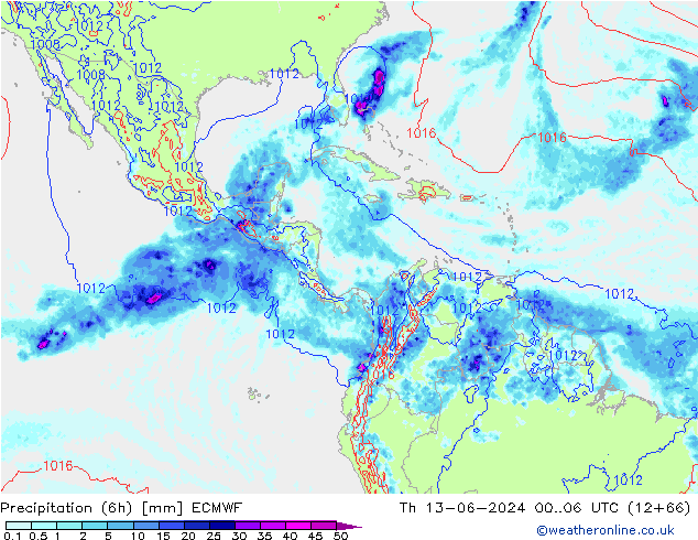 Z500/Rain (+SLP)/Z850 ECMWF Qui 13.06.2024 06 UTC