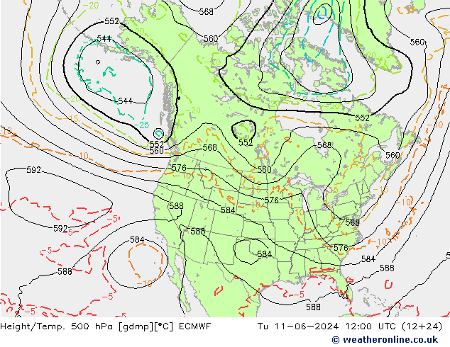 Z500/Rain (+SLP)/Z850 ECMWF Tu 11.06.2024 12 UTC