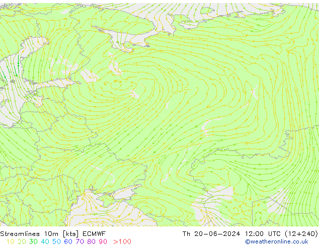 Linha de corrente 10m ECMWF Qui 20.06.2024 12 UTC