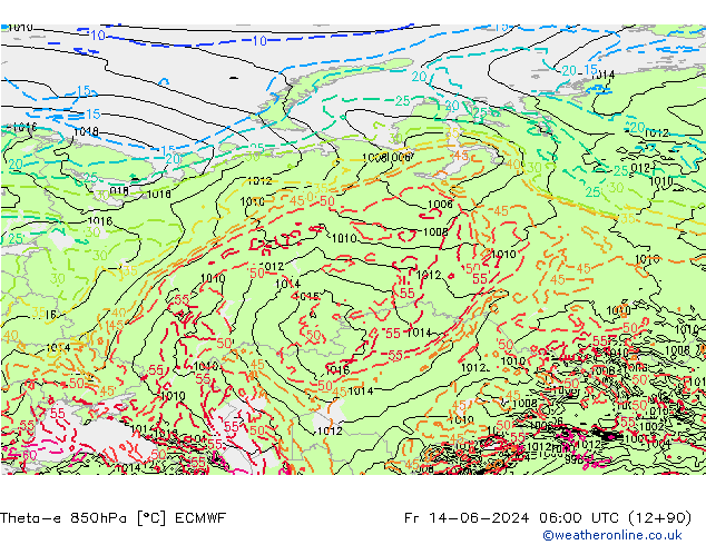 Theta-e 850hPa ECMWF Cu 14.06.2024 06 UTC