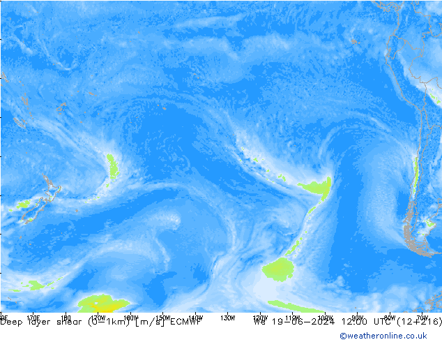 Deep layer shear (0-1km) ECMWF wo 19.06.2024 12 UTC