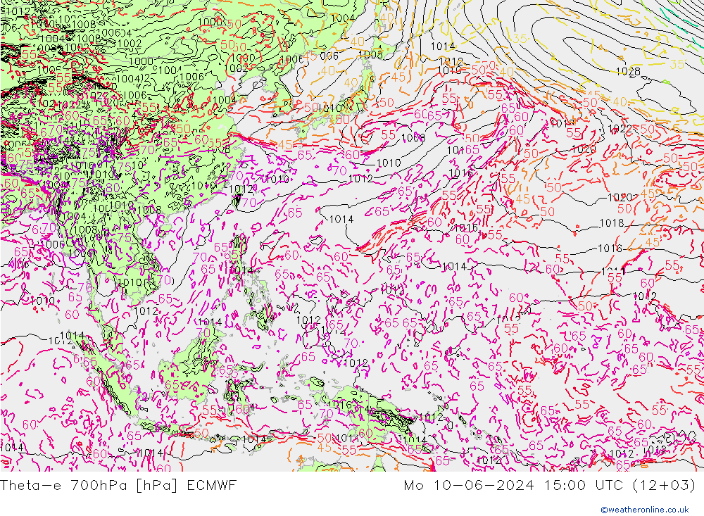 Theta-e 700hPa ECMWF Pzt 10.06.2024 15 UTC