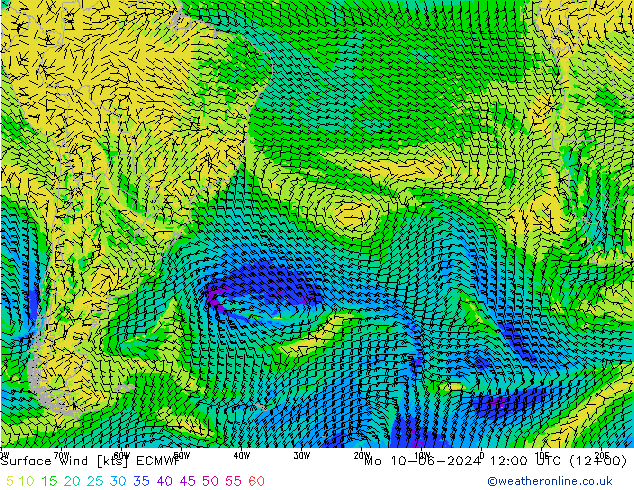 Surface wind ECMWF Po 10.06.2024 12 UTC
