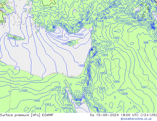 Atmosférický tlak ECMWF So 15.06.2024 18 UTC