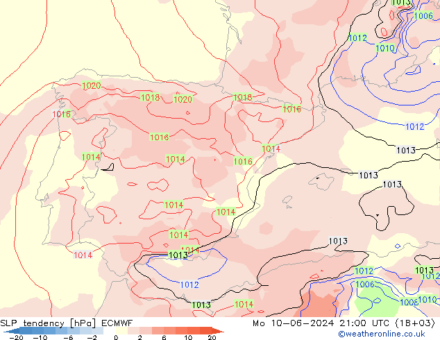 Tendenza di Pressione ECMWF lun 10.06.2024 21 UTC