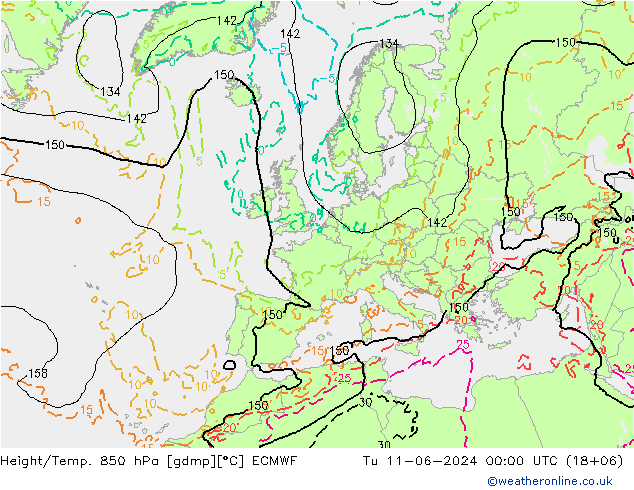 Height/Temp. 850 hPa ECMWF 星期二 11.06.2024 00 UTC