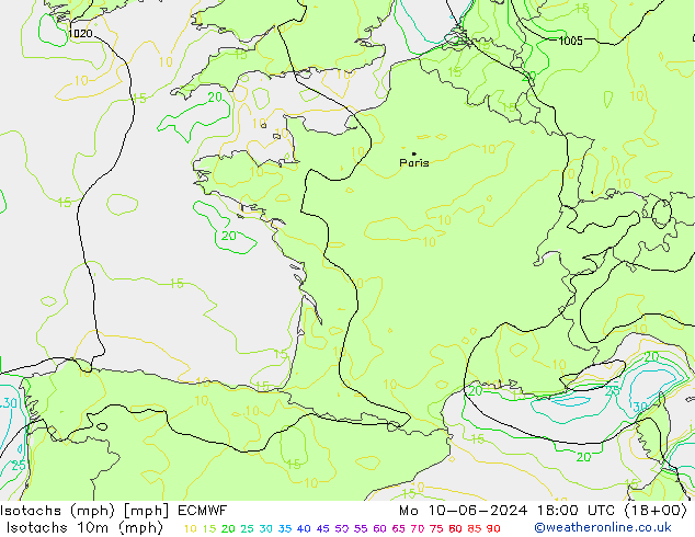 Isotachs (mph) ECMWF Mo 10.06.2024 18 UTC