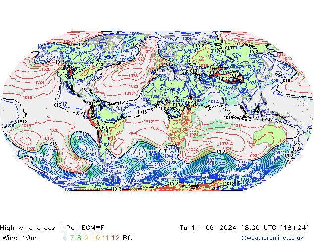 Izotacha ECMWF wto. 11.06.2024 18 UTC