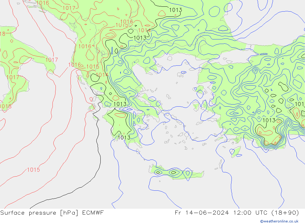 Luchtdruk (Grond) ECMWF vr 14.06.2024 12 UTC