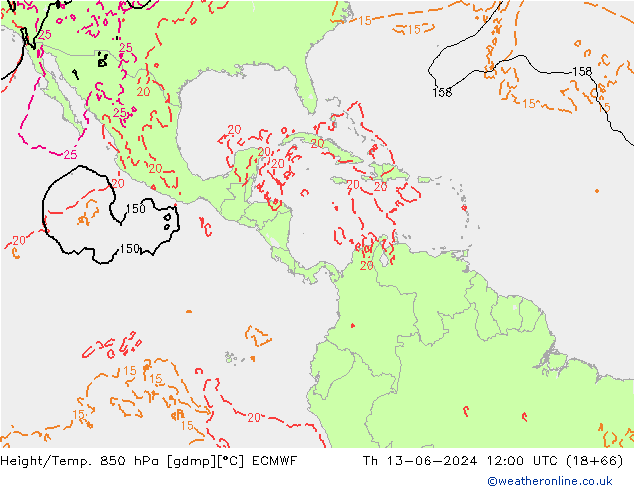 Z500/Rain (+SLP)/Z850 ECMWF czw. 13.06.2024 12 UTC