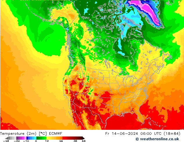 Temperature (2m) ECMWF Fr 14.06.2024 06 UTC
