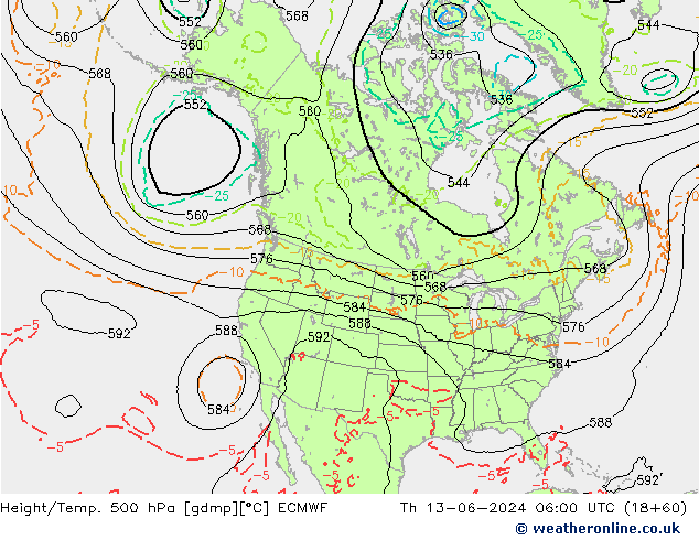 Z500/Rain (+SLP)/Z850 ECMWF czw. 13.06.2024 06 UTC