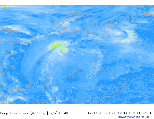 Deep layer shear (0-1km) ECMWF ven 14.06.2024 12 UTC