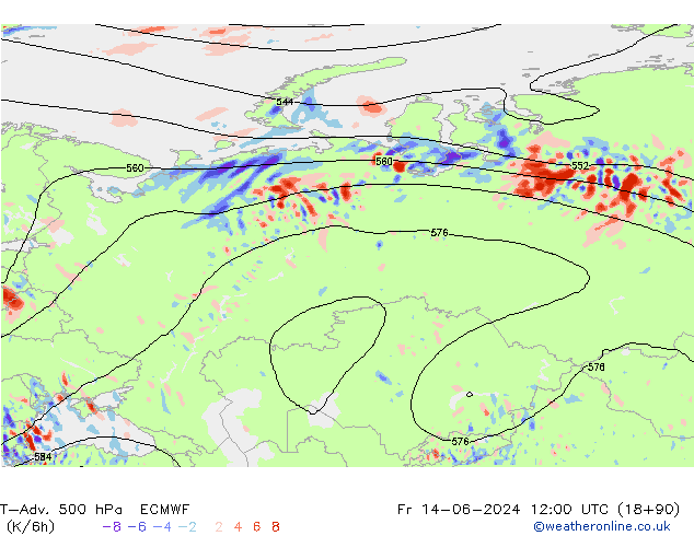 T-Adv. 500 hPa ECMWF vie 14.06.2024 12 UTC