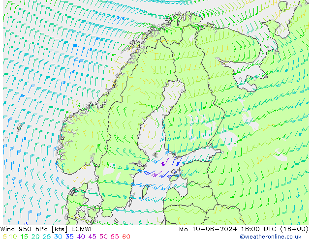 Wind 950 hPa ECMWF Po 10.06.2024 18 UTC