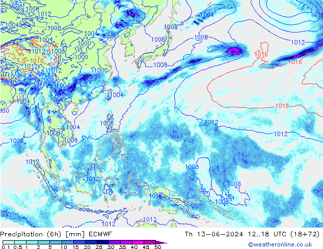 Z500/Rain (+SLP)/Z850 ECMWF чт 13.06.2024 18 UTC