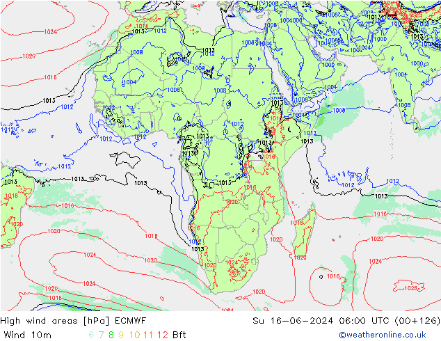 yüksek rüzgarlı alanlar ECMWF Paz 16.06.2024 06 UTC