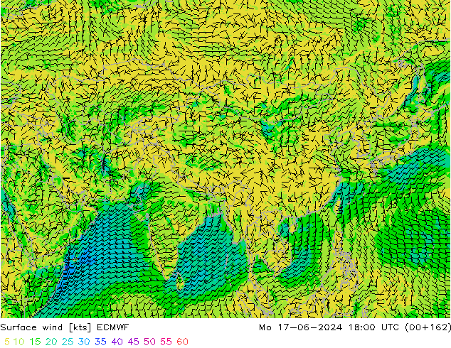 Rüzgar 10 m ECMWF Pzt 17.06.2024 18 UTC