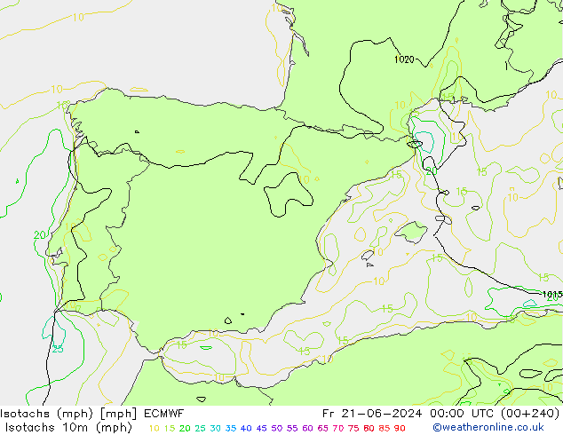 Isotachs (mph) ECMWF Sex 21.06.2024 00 UTC