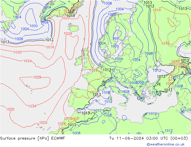 ciśnienie ECMWF wto. 11.06.2024 03 UTC