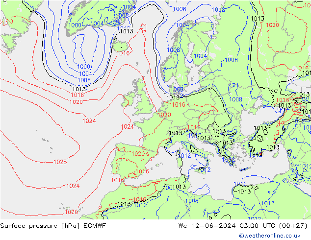 Bodendruck ECMWF Mi 12.06.2024 03 UTC