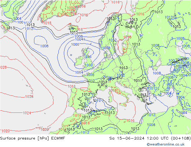 Surface pressure ECMWF Sa 15.06.2024 12 UTC
