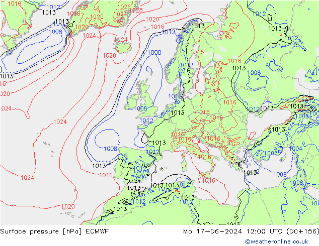 pressão do solo ECMWF Seg 17.06.2024 12 UTC