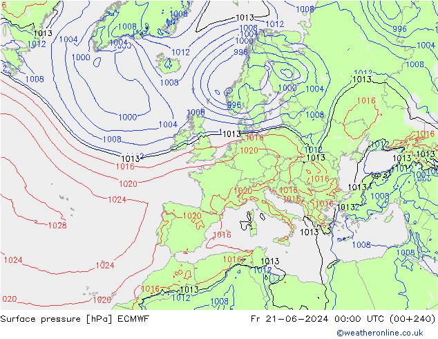 Pressione al suolo ECMWF ven 21.06.2024 00 UTC