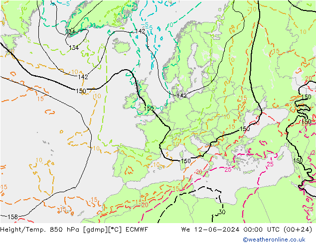 Hoogte/Temp. 850 hPa ECMWF wo 12.06.2024 00 UTC