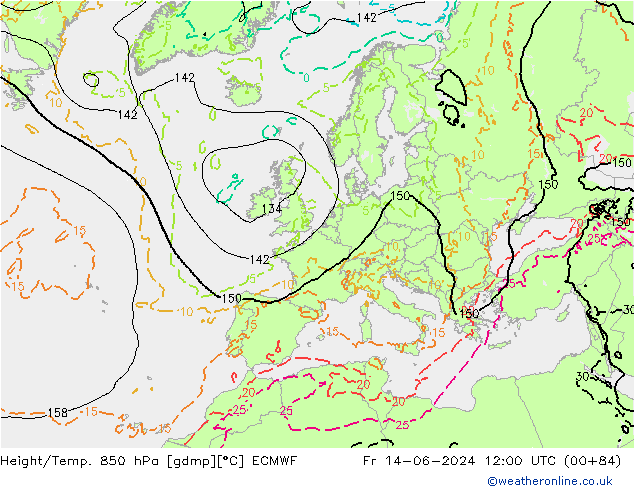 Géop./Temp. 850 hPa ECMWF ven 14.06.2024 12 UTC