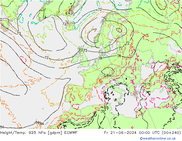 Yükseklik/Sıc. 925 hPa ECMWF Cu 21.06.2024 00 UTC