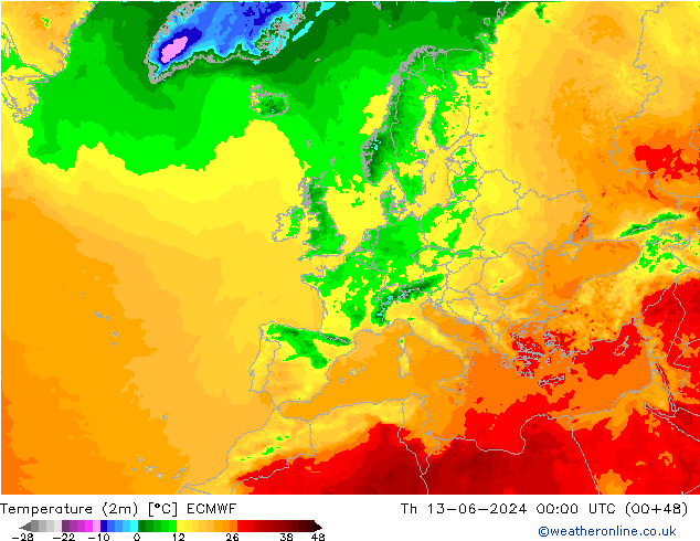 Temperaturkarte (2m) ECMWF Do 13.06.2024 00 UTC
