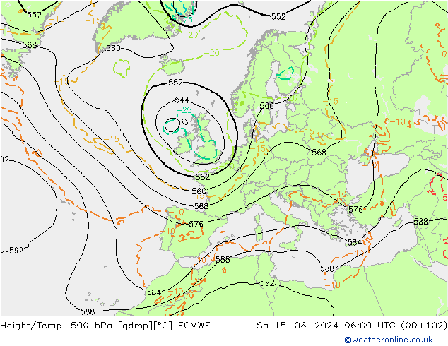 Z500/Rain (+SLP)/Z850 ECMWF Sa 15.06.2024 06 UTC