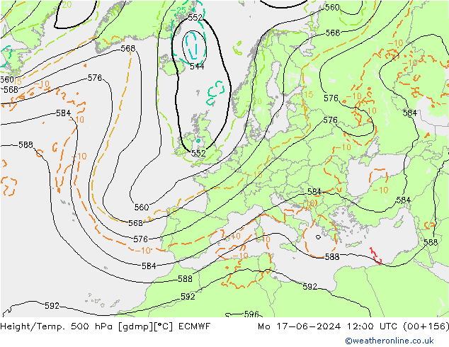 Z500/Rain (+SLP)/Z850 ECMWF pon. 17.06.2024 12 UTC