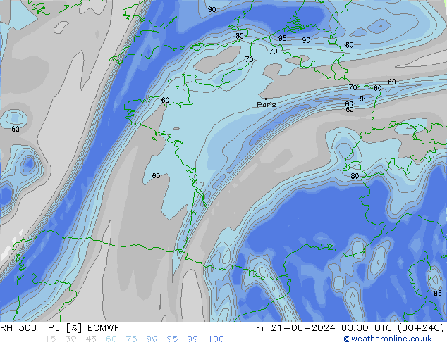 RH 300 hPa ECMWF Sex 21.06.2024 00 UTC