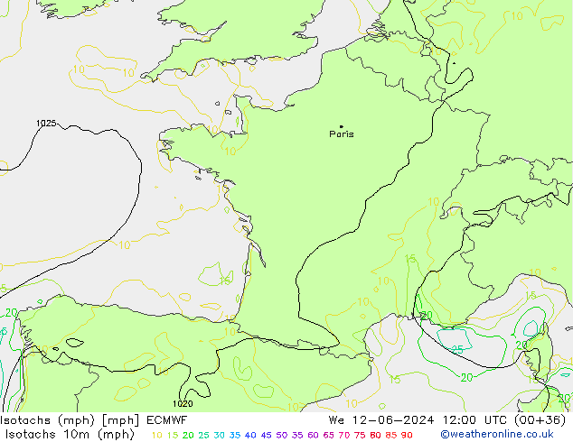Isotachs (mph) ECMWF We 12.06.2024 12 UTC