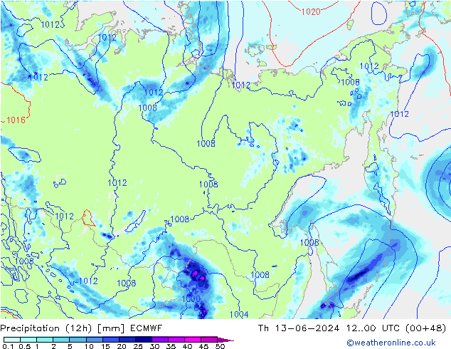 Precipitation (12h) ECMWF Th 13.06.2024 00 UTC