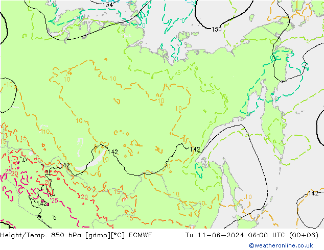 Z500/Rain (+SLP)/Z850 ECMWF wto. 11.06.2024 06 UTC